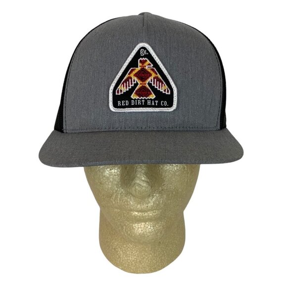 Red Dirt Hat Co Gray Black Mesh Trucker Cap Embroidered Patch Design Snapback - Picture 1 of 8